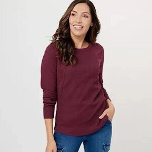Belle Kim Gravel Mixed Media Baby Waffle and Jersey Top-Bordeaux-Small-A45240